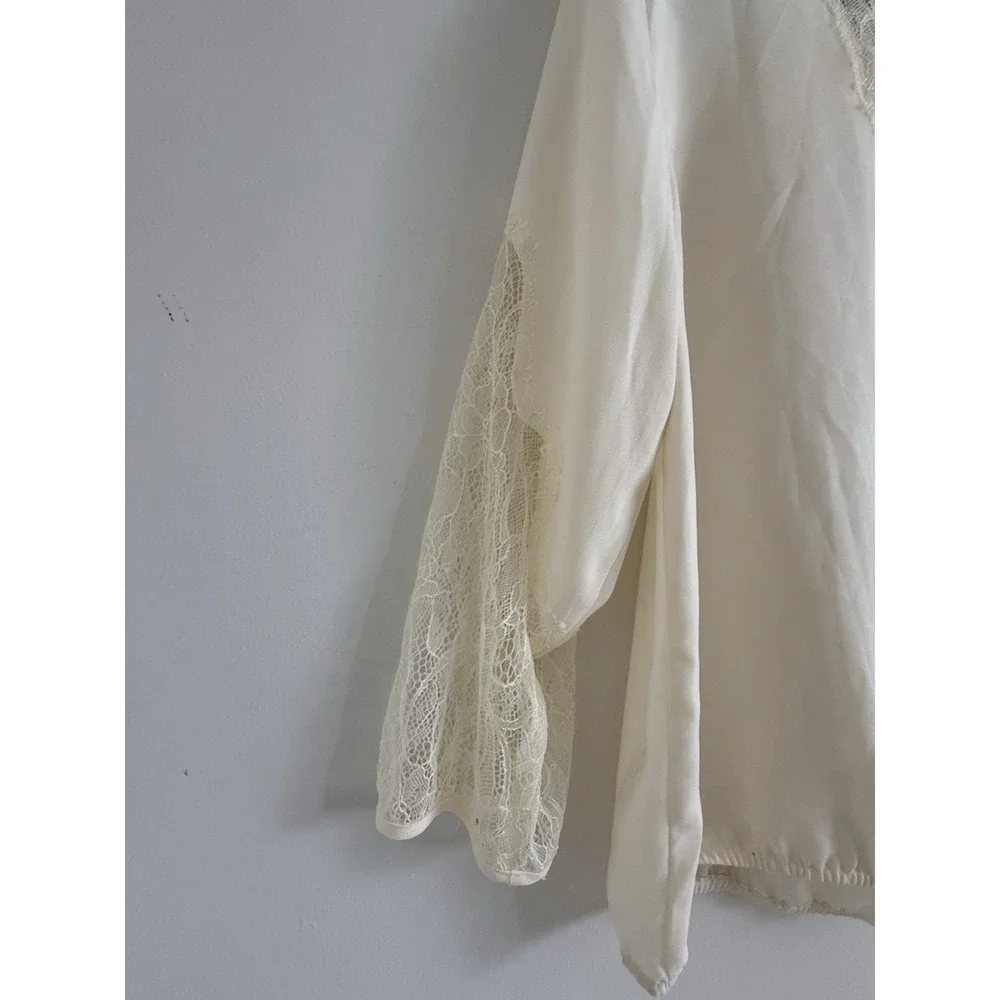 Ann Taylor Blouse Womens S Ivory Lace Sleeve V Neck Sheer Back Dressy Top